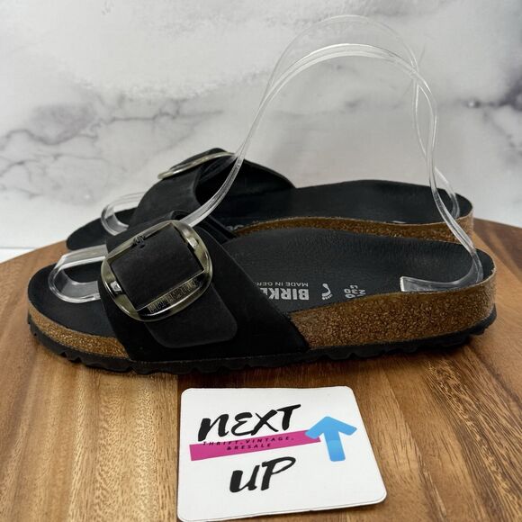 Women’s EU 36 US sz 5-Birkenstock Sandals Black Madrid Big Buckle Slide Leather - Picture 1 of 9